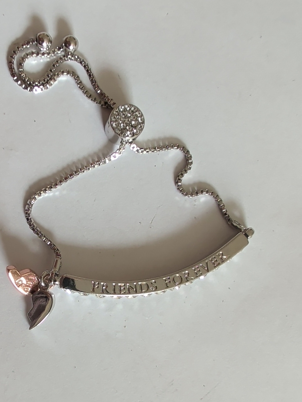 Silver 'Friends Forever' Slider Bracelet with Heart Charms